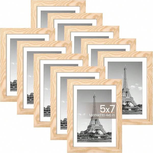 Upsimples 5x7 Picture Frame Set Of 10, Display Pictures 4x6 With Or 5x7 Without, Multi Photo Frames Collage Wall Or Tabletop Display, Black