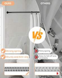 Tension Shower Curtain Rods No Drilling, 29 To 85 Inch, Spring Tension Curtain Rods For Windows, Adjustable Shower Rod For Bathroom, Heavy Duty Tension Rods Fits Various Wall Types, Black-Good - 黑色 - 查看 11