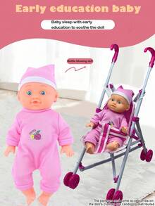 26厘米逼真娃娃，会小便、喝水、发出4种声音，配有奶瓶、奶嘴和粉色小床，是送给女孩的过家家礼物（衣服图案随机发送）。 - 粉色 - 查看 3