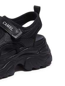 CAMEL CROWN 女士凉鞋，夏季运动老爹凉鞋，厚底增高休闲钩环沙滩鞋 - 黑色 - 查看 4