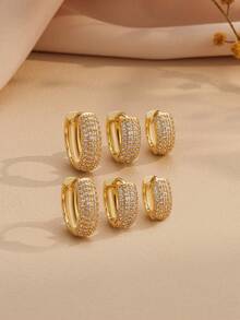 6pcs Gold-Tone Rhinestone Earrings Set, Sparkling Elegant Design, Minimalist Style, Lightweight Luxurious Feel, Versatile Daily Wear, Commuting Accessory, Ins Style, High-End Quality, Fashionable Item, Graceful Gift, Delicate Small Size, Niche Shining Earrings - Gold-set 4 - View 3