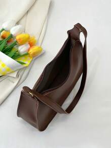 Bolso de hombro con cierre de cremallera en unicolor y estilo minimalista, bolso de medialuna elegante y sencillo, bolso de hombro con cremallera, bolso de piel sintética en unicolor, bolso burdeos, regalo ideal para Año Nuevo, bolso burdeos de moda
