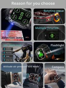EFFEOKKI Effeokki Rugged Smart Watch For Men With Wireless Calling, 2.01 Inch IPS Display, 100+ Sports Modes, Fitness Tracker, Altitude Air Pressure, Compass, LED Flashlight, IP68 Waterproof, Compatible With IPhone & Android For Outdoor & Adventure
