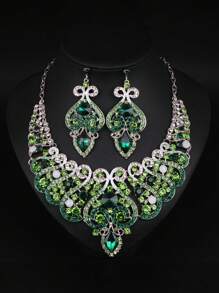 Set de 3 piezas de collar con colgante de cristal y aretes de moda, accesorios para vestir en fiestas, eventos y días festivos