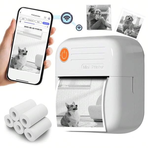 [Mini Portable Wireless Printer] Multifunctional Mini Portable Wireless Pocket Printer Can Print Pictures, Photos, Labels, Texts, To-Do Lists, Etc. Sticker Printer - Mini Portable Printer Inkless Sticker Machine ,Label Machine Pocket Instant Printing,