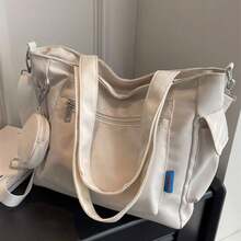 1 件纯色简约风格防水大容量可折叠女士工作包，带多个拉链口袋，适合女性通勤、户外活动、购物、旅行，简单的行李设计，学生学校手提包，女友/节日礼物，非常适合海滩、学校、工作和日常使用 - 彩色 - 查看 6