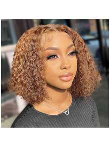 180% Density Honey Blonde Ombre Water Wave Curly Bob Wig - Pre-Plucked 13x4 Lace Front, Glueless Human Hair Wig For Women, 16 Inch, Wavy Short Style Highlight Water Wave Short Bob Wig 4/27 Color Curly 13x4 Lace Front Wig Water Wave Bob Wig 4/27 Lace Bob Wigs Water Wave, 180% Density With Baby Hair For Women Lace Front Wigs Human Hair Suitable For All Occasions, Suitable As Women's Gift Suitable For Christmas Occasions(Bob Wigs 8-16 Inch)