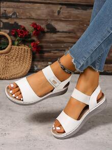 Sandalias de mujer con cuña de suela suave y ligera, estilo retro elástico, nueva moda 2025 - Blanco - Ver 4