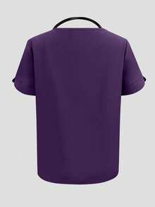 Conjunto de uniforme de pijama médico con top de cuello en V de manga corta y pantalones con abertura en la pierna, con bolsillos, para enfermería, veterinaria, hospital o cuidados privados, primavera - Morado Violeta - Ver 7
