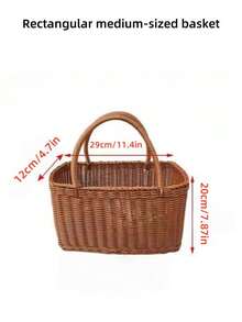 1pc Outdoor Handheld Basket, Woven Rattan Style Tote Basket, Gift Basket, Home Storage Basket, Laundry Basket, Toiletry Basket, Cosmetic Organizer Basket - Multicolor - View 13