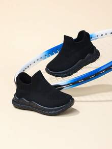 1 Pair Infant Breathable Striped Anti-Slip Fabric Slip-On Sneakers, All Season - Black - View 1