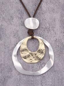 1pc Fashion Oval Hollow Alloy Pendant Necklace, Unisex, Black Wax Cord Simple Hip-Hop Necklace, Suitable As Gift For Boyfriend Or Girlfriend