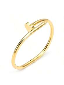 1 件时尚不锈钢 Y2K 手链腕带编织手链首饰套装，适合女性日常佩戴，个性化女士时尚首饰，防水夏季海滩度假配饰 - 金色 - 查看 4