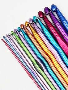 14件套铝制钩针套装，铝制编织针，专业钩针编织工具包，DIY手工（14种尺寸，2毫米-10毫米）——送给钩针爱好者的礼物 - 彩色 - 查看 1