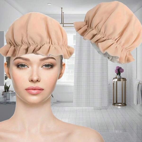 1pc Reusable Washable Khaki Linen Oil Bath Cap