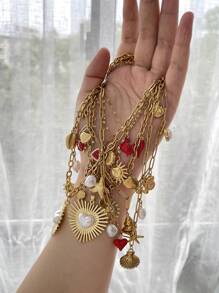 1 pieza Collar con diseño elegante de lujo ligero de estilo bohemio y océano, con mariquita, estrella de mar, sol, concha y caracol, adecuado como regalo de graduación, para mujer, hermana, pareja, para usar diariamente, citas, fiestas, vacaciones de verano, playa