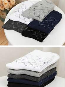 10 Pairs Assorted Men's Socks, Polyester Knitted Fabric With Geometric Pattern, Business & Casual Mid-Calf Socks With Polka Dot Design, Random Color (Without Gift Box) - Multicolor - View 4