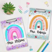 1pc Personalized Teacher Appreciation Gifts, Custom Rainbow Clipboard, Teacher Name Clipboard, Back To School, End Of Year School Gift,Monogram Teacher Clipboards,Cute Classroom Accessory
