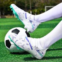 1 Paar Fußballschuhe für Herren und Damen, Erwachsene und Studenten, Low-Top Outdoor Team Wettkampf Sportschuhe, große Größen, rutschfeste, verschleißfeste Stollen für AG (Kunstrasen) und FG (natürlicher Rasen), leichte, rutschfeste Fußballtrainingsschuhe aus Leder mit Schnürung, hochwertige professionelle Fußballstiefel direkt vom Hersteller - Weiß Lila - Übersicht 4