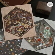 全新冒险微缩场景笔记本贴纸，恐怖造景贴纸，微型恐怖小屋笔记本贴纸，益智玩具，适合万圣节派对礼物学校用品，返校 - 彩色 - 查看 9