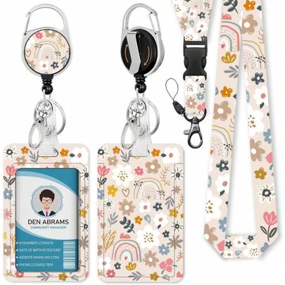 Porta-Crachá com Cordão Breakaway, São Cordões Finos para Crachás de Identidade com Carretel Retrátil e Porta-Cartão, Clipes de Crachá Fofos para Presentes de Enfermeira, Professor, Escritório, Escola, Volta às Aulas