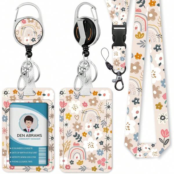 Portador de credencial con cordón de seguridad desmontable, lanyards finos para credenciales con carrete retráctil y soporte para tarjeta, clips para credenciales lindos para enfermera, maestro, oficina, regalos, útiles escolares, de vuelta a la escuela