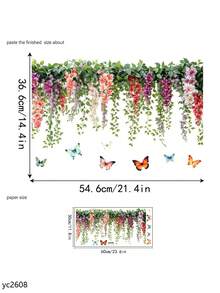 1 件 Fanyu 玫瑰藤蝴蝶墙贴 - 自粘式可移除 PVC 贴花，带有粉红玫瑰、绿叶和紫色蝴蝶，适用于墙壁、塑料表面 - 梦幻花卉装饰、半哑光饰面、蝴蝶装饰 - 彩色 - 查看 9