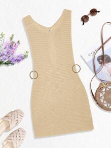 Vestido de cubrecuerpo corto para mujer de verano, estilo bohemio, sexy, con abertura, casual, transparente, sin mangas, de ajuste ceñido y espalda abierta