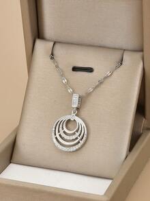 1 件全水钻几何四环不锈钢奢华女士项链 - 銀色 - 查看 1