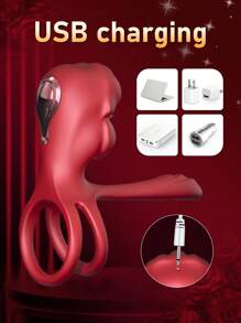 Adult Sex Toys Vibrator, Vibrating Penis Sleeve Cock Ring With Full Lips Tongue Clitoral Stimulator, APP Penis Ring Couples Pleasure Sex Toys For Men Women, Mouth Tongue Licking Penis Ring Vibrator For G Spot Stimulation, Male Female Couples Sex Toys