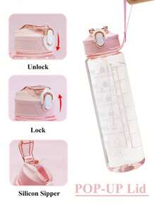 1 pieza Botella de agua de 2000ml o 750ml con flujo de agua rápido y a prueba de fugas, botellas de agua para fitness, gimnasio, exteriores, oficina, vuelta al cole (Rosa) con marcador y pajita, jarra de agua de gran capacidad, Artículos esenciales para un viaje de verano a la playa
