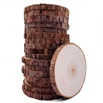 20pcs 3.1-3.5 Inch Natural Wood Slices Unfinished Craft Wooden Piece Kit With Bark, Thicker Wood Rings For DIY Decorations, Christmas, Wedding, Wooden Coasters, Tags