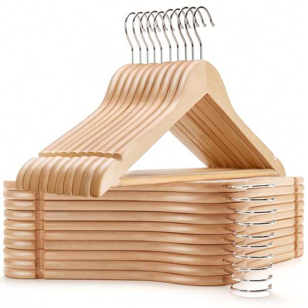 10/5pcs Natural Wooden Clothes Hangers, Suit Hangers With 360-Degree Swivel Hook, Non-Slip Pant Bar And Shoulder Notches, Suitable For Dresses, Blouses, Jackets, Pants