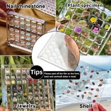 1 PIEZA Caja de almacenamiento con 36 compartimentos de acrílico transparente cuadrada estilo playa para exhibir especímenes de micropierdras, caja de almacenamiento de escritorio para joyas artesanales, caja de decoración, caja de almacenamiento DIY, regalo de vacaciones
