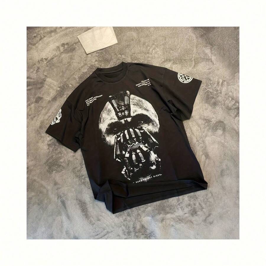 Camiseta de algodón corta y holgada con estampado de la cabeza del lobo BANE 2025 DARCSPORT, una prenda de vestir de verano casual para mujer de 220 g de algodón puro, la opción perfecta como regalo de cumpleaños, un regalo ideal para mujeres y familias, ropa de mujer vintage, ropa de verano para mujer, blusas, camiseta gráfica para mujer, retro, bordada, casual, blusa, gráfica, playa - Negro - Ver 1