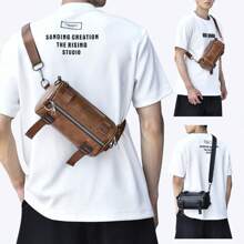 1pc Vintage Soft Leather Bucket Crossbody Bag, Adjustable Strap, Multiple Pockets, Casual Everyday Use, Commuting, Travel, Shopping, Ideal Gift - Brown