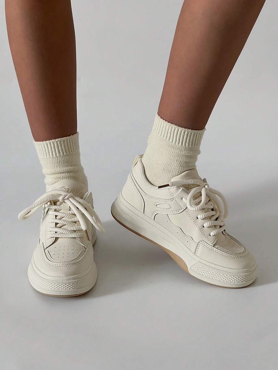 2025 Spring/Summer Korean Thick Sole Canvas White Sneakers For Women, Versatile Platform Shoes, Casual Sports Shoes - Khaki - View 1