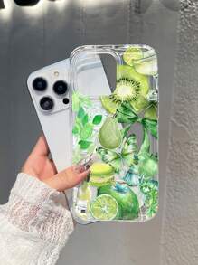 1pc Green Kiwi Fruit Drink & Butterfly Patchwork Anti-Fall Mobile Phone Case Compatible With IPhone 11 12 13 14 15 Pro Max/13promax Xr Xs16 16promax, S24 S20FE S23+ A54 5G/A52/A14/A15/A12/S22/S21A33 5G Galaxy A50 S25 Series, Gift For Men & Women
