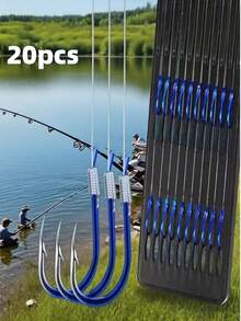 20pcs/10 Pairs Fishing Hooks Suitable For Freshwater Fishing, Small To Medium Sized Fish - Blue - View 1