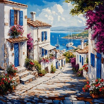 JOZYSH 1 st ramlös 30 * 30 cm/11,8 * 11,8 tum, kuststad, 11CT/14CT tryckt korsstygns-DIY-kit, lämplig för vuxna och nybörjare för avkoppling och DIY-korsstygnsbroderiset, perfekt för väggdekoration i sovrum och vardagsrum. Gåvor inkluderar tryckt duk, nålar, tråd, teckningar och instruktioner.