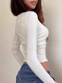 Mystra Women Casual Button Up Ribbed Slim Fit Long Sleeve Sweater , T-Shirt Suitable For Summer And Autumn/Winter Seasons