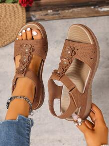 Sandalias de punta abierta de talla grande de estilo casual para 2025, sandalias romanas para mujer con hebilla y diseño de cierre de para uso en exteriores