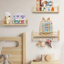 2 Pezzi di scaffali da parete sospesi, scaffali da parete, decorazione per la nursery per bambini, scaffali da parete in legno massiccio per libri, giocattoli e archiviazione di decorazioni