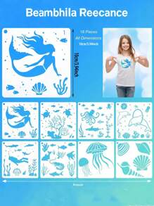 16pcs/Set Marine Life Hollow Drawing Template, Sketch Tracing Painting Graffiti Auxiliary Tool For DIY School Supplies, Back To School
