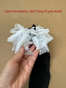 1pair Ladies' Multi-Layer Lace Edge Bow Knot Over Knee Socks