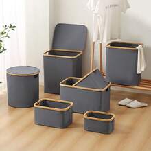 1pc Uncovered Fabric Foldable Handled Storage Basket, Tabletop Desktop Organizer Bin For Bedroom Laundry Closet, Large Capacity Toy Clothing Container With Portable Design - Grey - View 8
