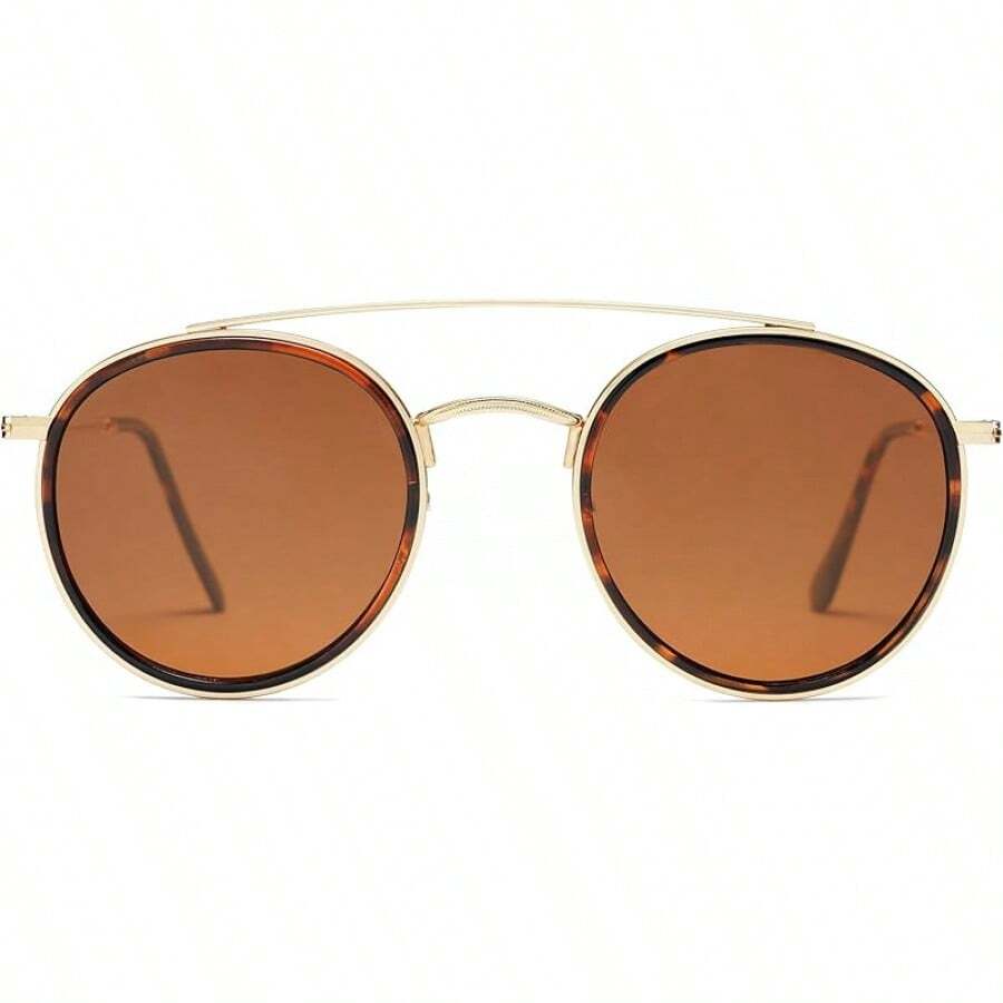 Gafas de sol redondas polarizadas retro vintage para mujeres y hombres, pequeñas, con doble puente, modelo SJ1104 - Tortuga/Marrón - Ver 1