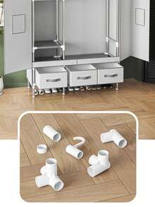 Large Capacity Wardrobe; Magnetic Double-Door; Solid Color Exterior, Modern Minimalist Style, Steel Pipe Assembly Structure Frame, Thicker Pipe Diameter (19mm) Sturdy And Durable, Raised Legs To Store Shoes, Bottom Drawer And Storage Space, Internal Multi-Layer Storage Shelves And Hanging Area, Suitable For Home, Bedroom, Rental, Apartment, Year-Round Clothing Storage Closet Furniture / 112x45x170cm - Multicolor - View 9