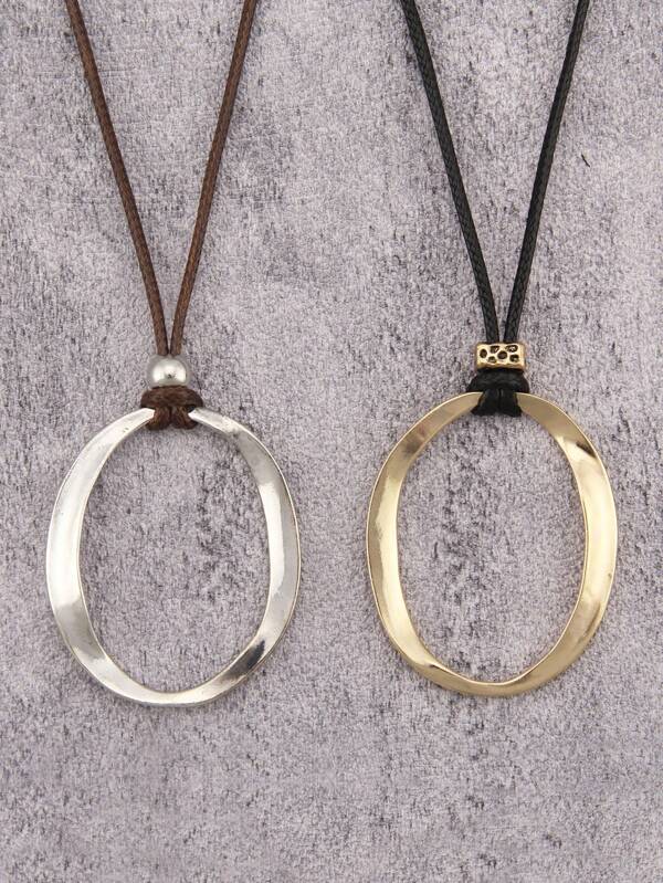 1 pieza Collar único de cordón de cera negro y marrón con forma de óvalo y círculo minimalista y moderno, regalo de pareja de estilo hip-hop