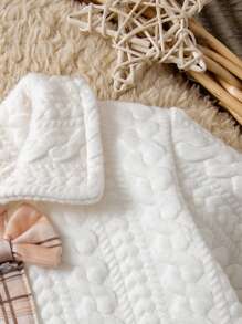 1pc Baby Boy Comfortable Padded Bodysuit, Round Collar Plaid Bowtie Polo Collar Decor Long Sleeve Jumpsuit With Pants, Fashionable & Cute, Suitable For Daily Wear Or Photo Shoots